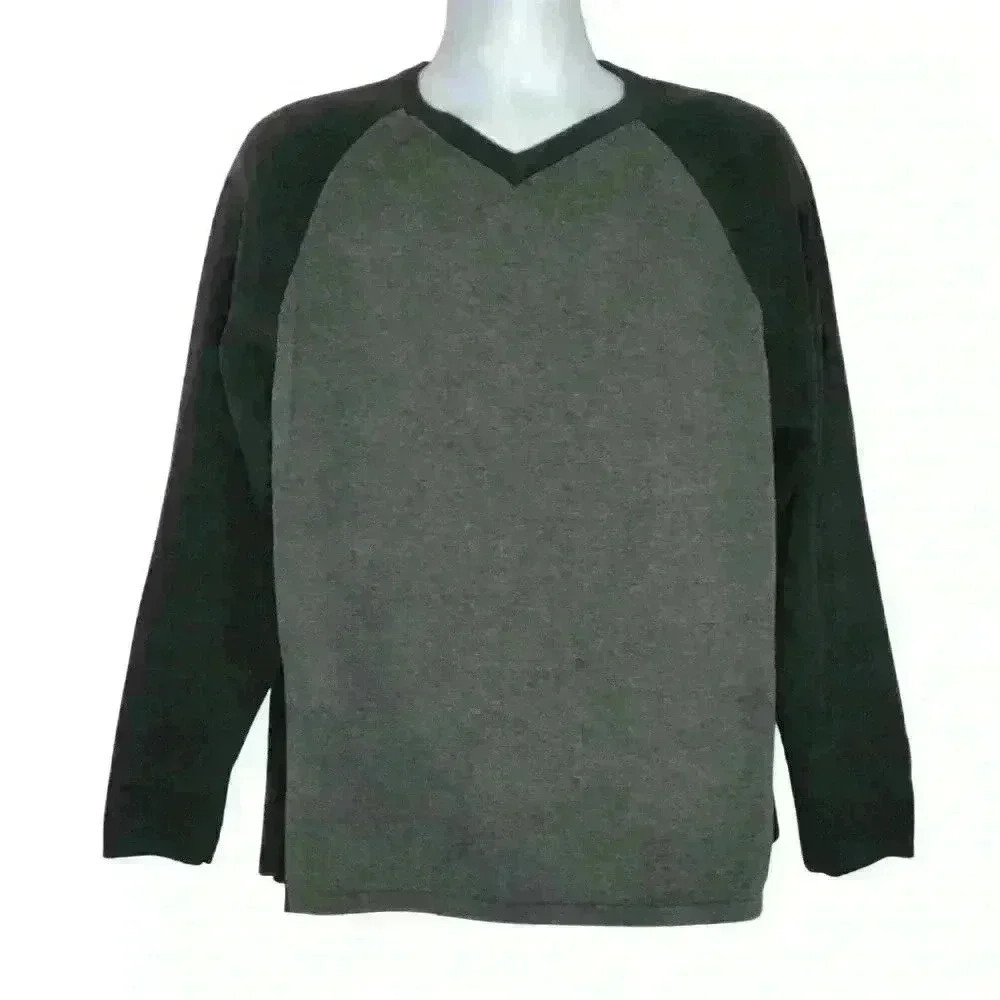 Vtg Banana Republic mens sweater L cotton long sleeve v-neck color block gray